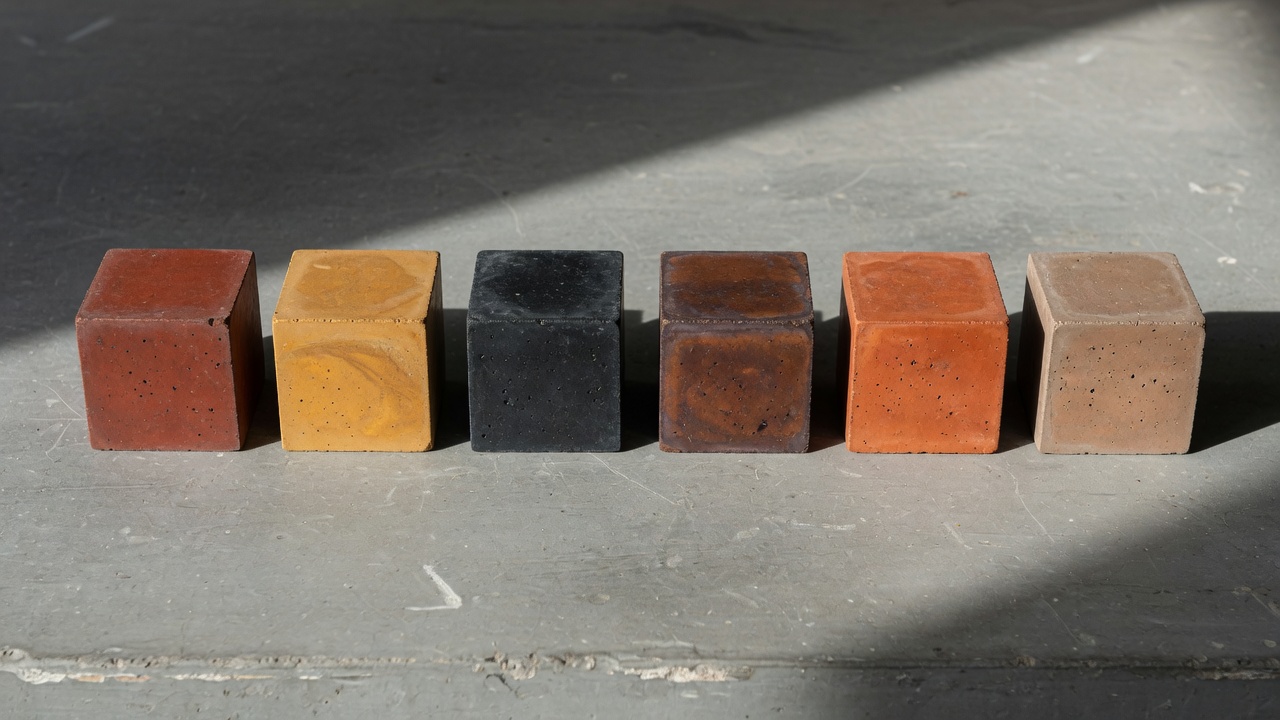 Colored concrete sample cubes